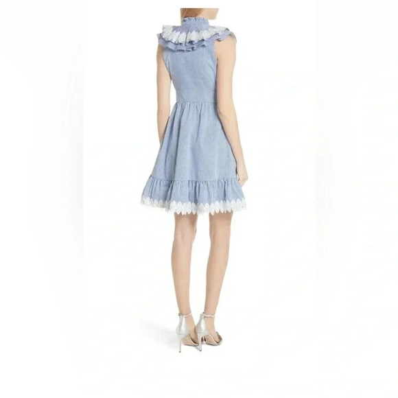 809 Ted Baker stripped blue white lace detail midi dress size 4 - Picture 3 of 14